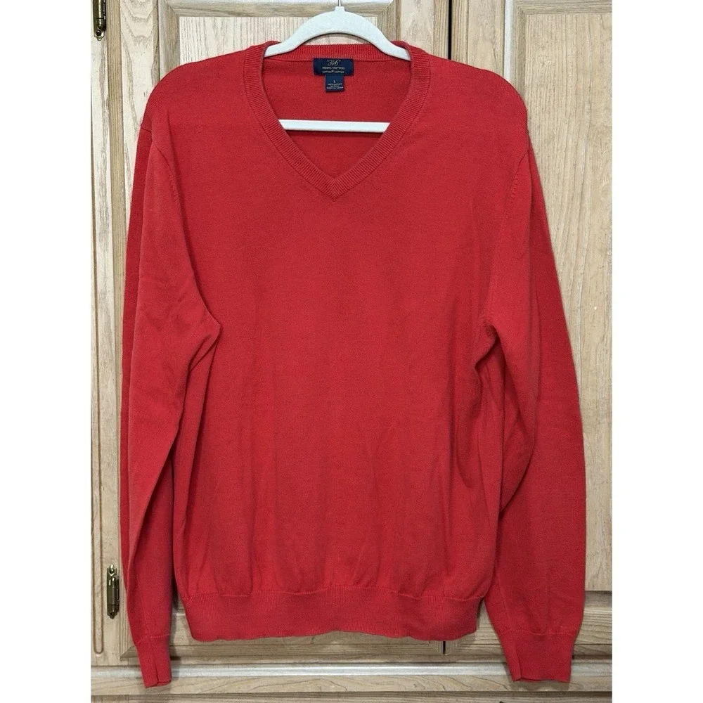 Brooks Brothers 346 Sweater Pullover Mens Large Red 100% Supima Cotton V Neck